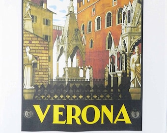 Verona - Retro Style Travel Poster Large Cotton Tea Towel