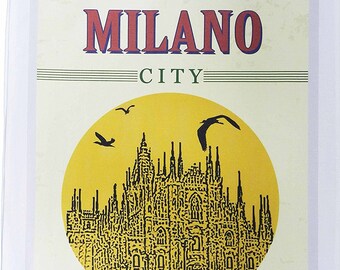 Cathedral of Milano - Retro Style Travel Poster Large Cotton Tea Towel