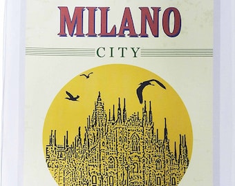 Cathedral of Milano - Retro Style Travel Poster Large Cotton Tea Towel