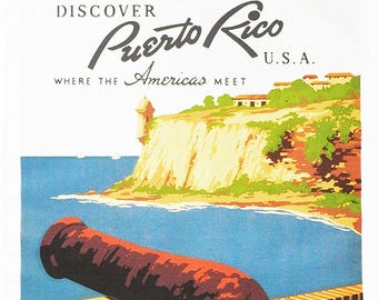 Puerto Rico - Retro Style Travel Poster Large Cotton Tea Towel