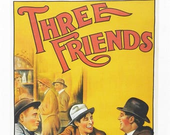 The Three Friends - Retro Style Theatre Poster Style Large Cotton Tea Towel