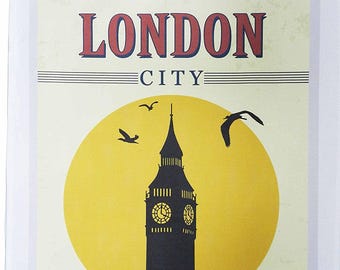 London City - Retro Style Poster- Large Cotton Tea Towel