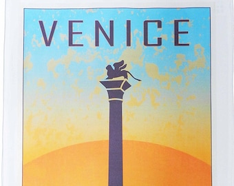 Venice - Vintage Style Travel Poster Large Cotton Tea Towel