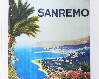 San Remo - Vintage Style Travel Poster Large Cotton Tea Towel