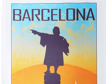Barcelona - Vintage Style Travel Poster Large Cotton Tea Towel