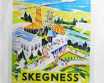 Skegness - Retro Style Travel Poster Large Cotton Tea Towel