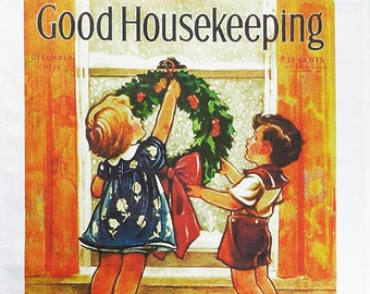 Good Housekeeping at Christmas - Retro Style Magazine Cover Large Cotton Tea Towel