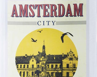Vintage Style Amsterdam City Poster - Large Cotton Tea Towel