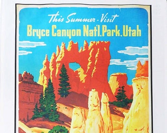 The Bryce Canyon- Retro Style Travel Poster Large Cotton Tea Towel