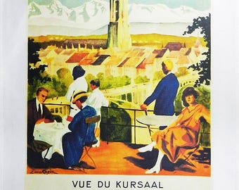 Berne Vue du Kursaal - Retro Style Travel Poster Large Cotton Tea Towel