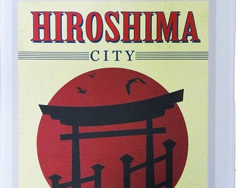 Hiroshima - Retro Style Travel Poster Large Cotton Tea Towel