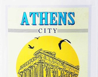 Athens - Retro Style Travel Poster Large Cotton Tea Towel
