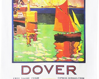 Dover - Retro Style Travel Poster Large Cotton Tea Towel by Half a Donkey