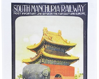 South Manchuria Railway- Retro Style Travel Poster Large Cotton Tea Towel