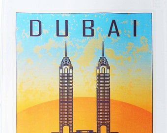 Dubai - Vintage Style Travel Poster Large Cotton Tea Towel