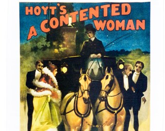 A Contented Woman - Retro Style Theatre Poster Style Large Cotton Tea Towel