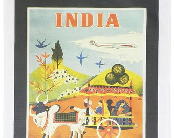 Air India - Retro Style Travel Poster Large Cotton Tea Towel by Half a Donkey