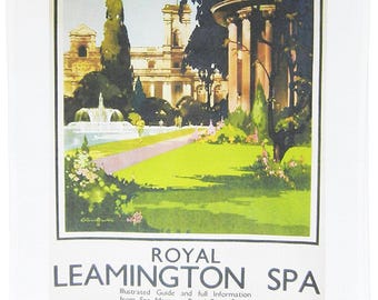 Royal Leamington Spa - Retro Style Travel Poster Large Cotton Tea Towel
