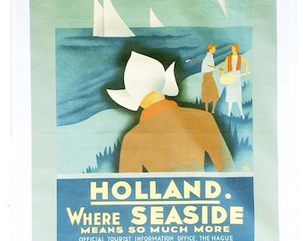 Holland - where seaside means so much more - Retro Style Travel Poster Large Cotton Tea Towel