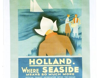 Holland - where seaside means so much more - Retro Style Travel Poster Large Cotton Tea Towel