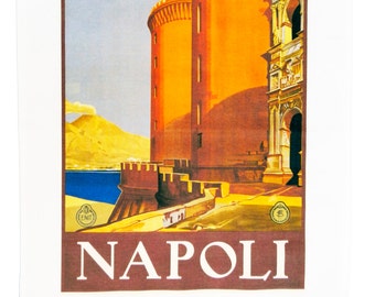 Napoli (Naples) - Retro Style Travel Poster Large Cotton Tea Towel
