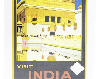 Come visit India Retro Travel Poster Large Cotton Tea Towel