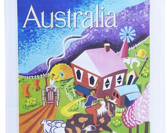 Australia - Land of Tomorrow - Retro Style Travel Poster Large Cotton Tea Towel