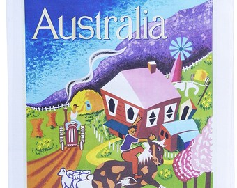 Australia - Land of Tomorrow - Retro Style Travel Poster Large Cotton Tea Towel