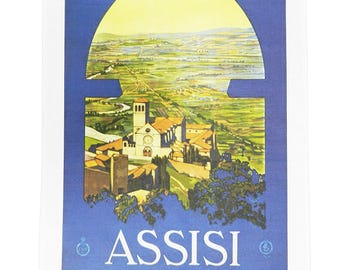 Assisi Vintage Travel Poster Large Cotton Tea Towel
