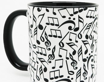 The Musical Notes Mug with black glazed handle and inner