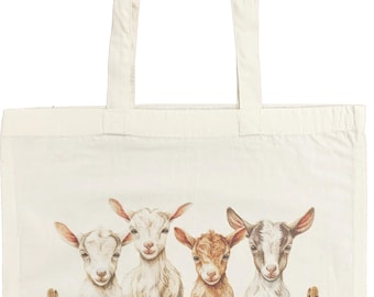Goat Illustration Cotton Tote Bag, Rustic Farmhouse Style