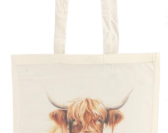 Highland Cow Watercolour Tote Bag – Eco‑Friendly Cotton  Shopper