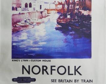 Norfolk - Retro Style Travel Poster Large Cotton Tea Towel