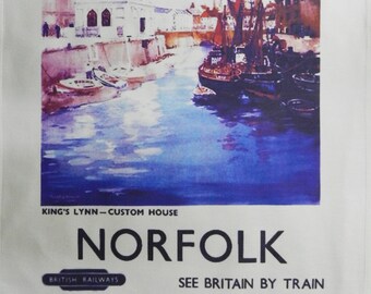 Norfolk - Retro Style Travel Poster Large Cotton Tea Towel