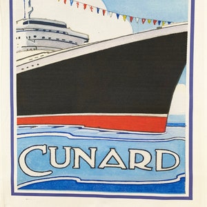 Great Ships Cunard To Boston Large Cotton Tea Towel