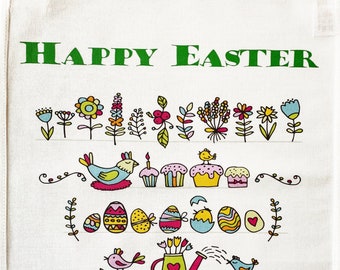 Colourful Easter Large Cotton Tea Towel