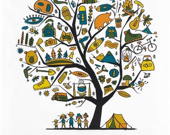 Tree of Camping Large Cotton Tea Towel