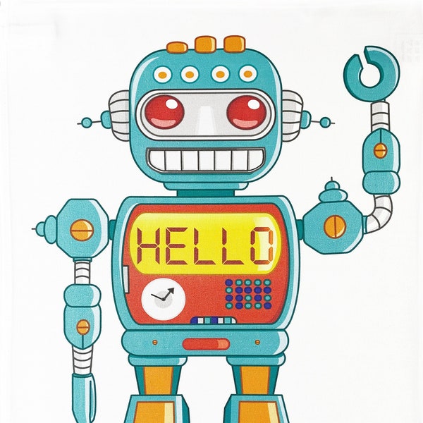 Robot says Hello Large Cotton Tea Towel