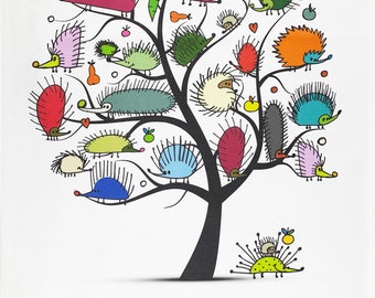 The Tree of Hedgehogs Large Cotton Tea Towel