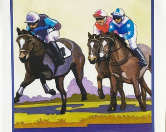 Eventing - Point to Point Retro Style Large Cotton Tea Towel