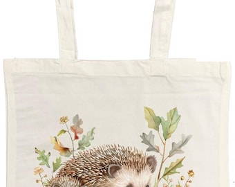 Watercolor Hedgehog Apples Tote Bag, 100% Cotton Autumn Nature Accessory