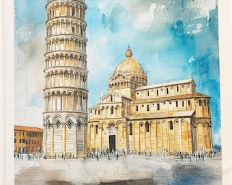 The Leaning Tower of Pisa large cotton tea towel