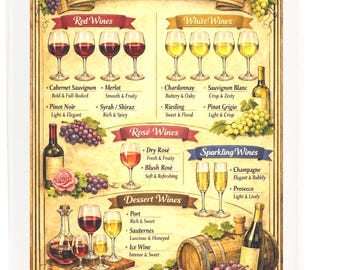 Types of Wine Cotton Tea Towels – Red, White, Rosé, Sparkling Guides