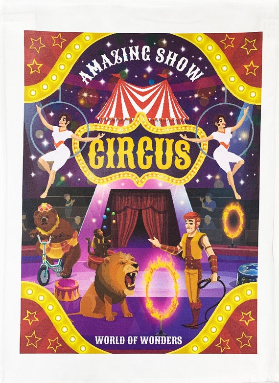 Circus Cotton Tea Towel: Vintage Style Kitchen Decor