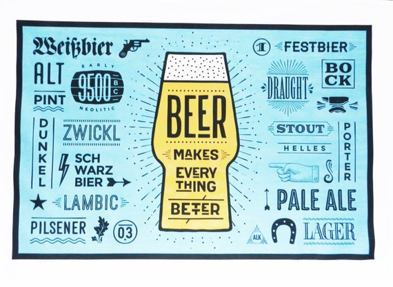 Beer makes everything better - Large Cotton Tea Towel