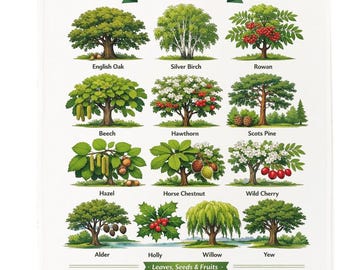 Types of British Tree cotton tea towel