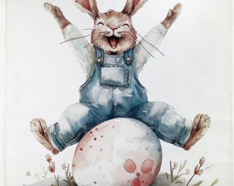The Happy Easter Bunny large cotton tea towel