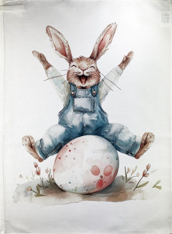 The Happy Easter Bunny large cotton tea towel