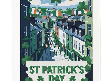St Patricks Day, Dublin Tea Towel – 100% Cotton, White, 65 x 47 cm
