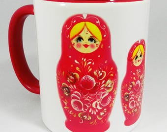 Iconic London Red Route Master Bus Mug with red Glazed Handle and Inner